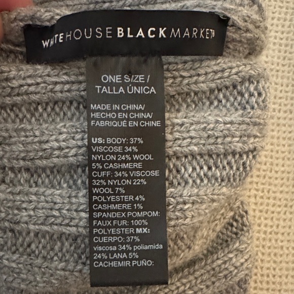 White House Black Market Gray Knit Hat with Rhinestones & Pom Pom - Picture 3 of 3